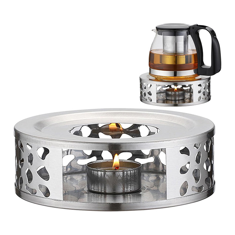 Stainless Steel Teapot Tea Warmer Holder Candle Round Base Coffee Milk Heater