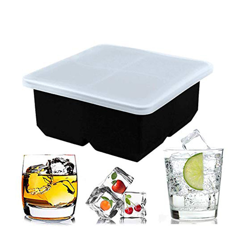 Wholesale gogosourcing 4 Holes Square Ice Cube Mold Food Grade Silicone Large Size Ice Tray With Lid Ice Cubes Maker with DDP shipping and customization