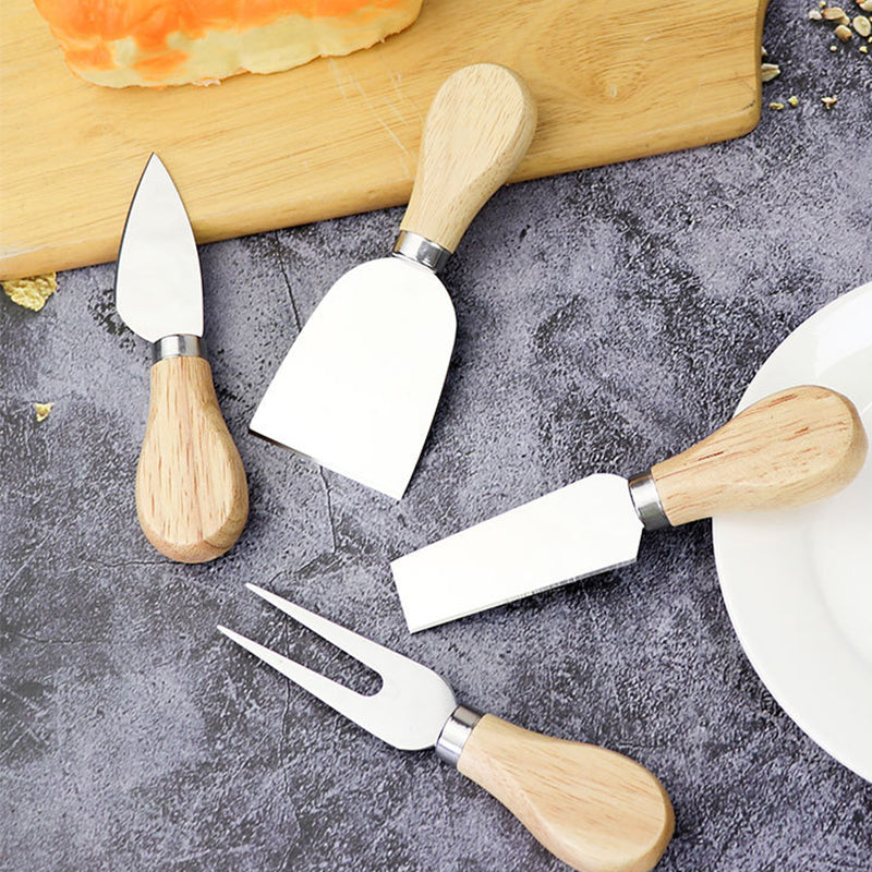 4 Pieces Cheese Knives Set, Cheese cutlery, Steel Stainless Cheese Slicer Cheese Cutter with Wood Handle