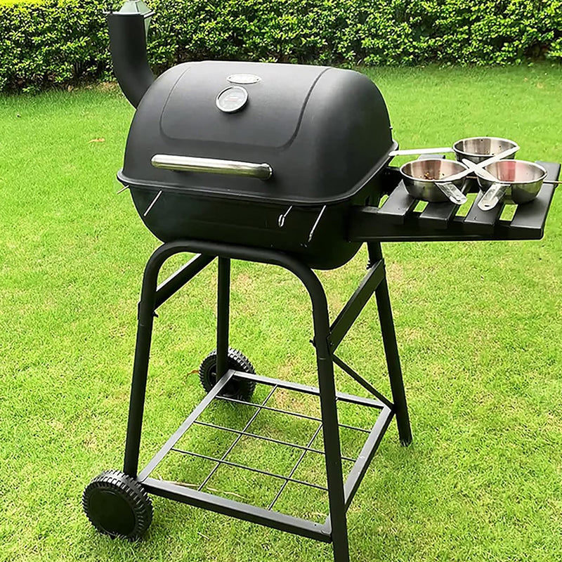 Square Charcoal Grill BBQ Grill with Side Shelf for Outdoor Cooking Barbecue Camping,BBQ Grill with Wheels
