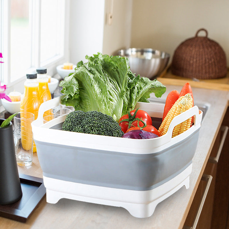 Collapsible Dish Basin with Drain Plug Portable Wash Basin Dishpan Space Saving Dish Washing Tub Foldable Sink Tub Kitchen Storage Tray