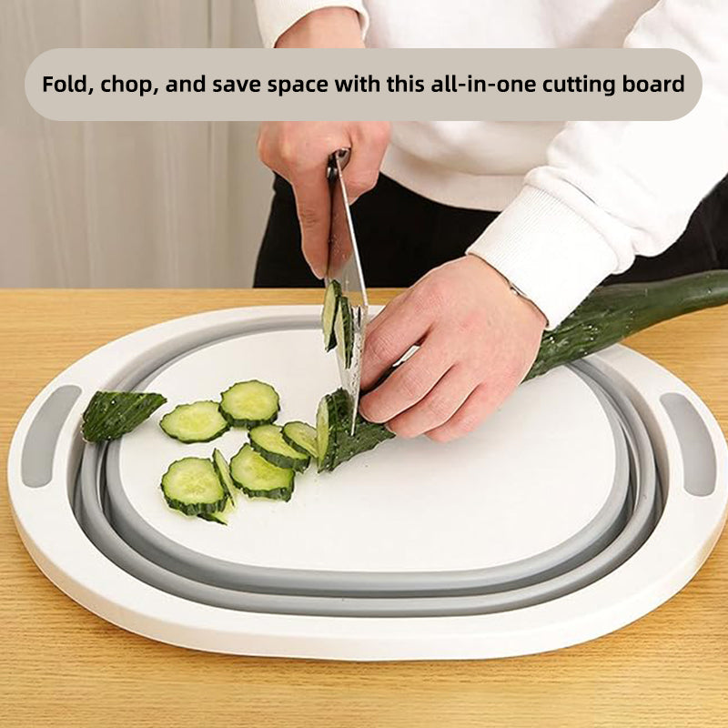 3 in 1 Folding Chopping Board Drainer Strainer - Strong & Practical - Space Saving for Kitchen, Travel, Camping, Picnic & More