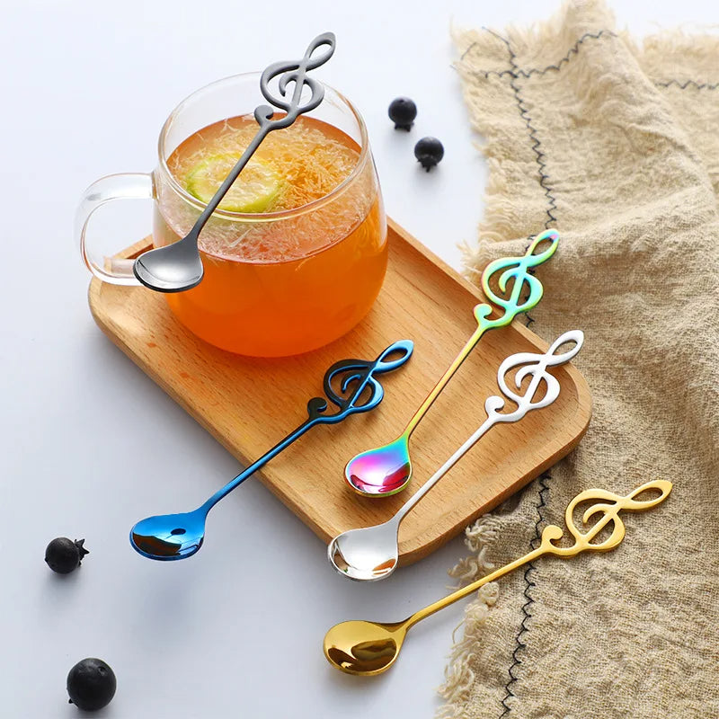 Wholesale gogosourcing 4 Pcs Serving Coffee Spoons Stainless Steel Sugar Cake Tableware Tea Dessert Musical Note Teaspoons set with DDP shipping and customization