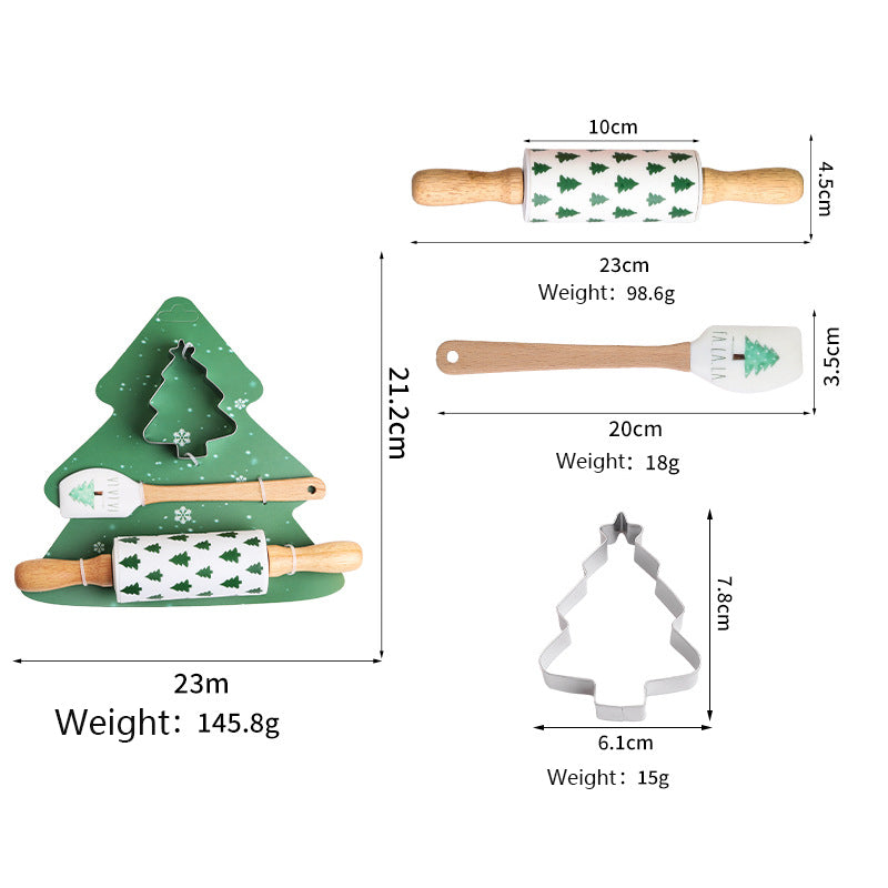Christmas Holiday Series 3-Piece Set - Rolling Pin, Scraper, and Stainless Steel Mold